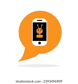 teléfono de chatbot en el botón naranja de voz. concepto de enviar sms, cuadro de diálogo de script irc, correo electrónico de publicación, interfaz de usuario, información, asistente. tendencia de estilo plano diseño gráfico de logotipo moderno con fondo blanco