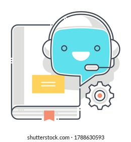 Farblinien-Vektorsymbol mit Chatbot-Bezug. Maschinelles Lernen künstliche Intelligenz. Robotik- und Handelskonzept. Die Komposition ist unendlich skalierbar.
