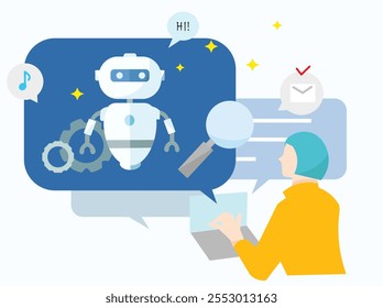 Chatbot responds to users' questions and manages tasks - Vector illustration