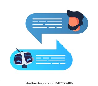 Chatbot Robot Concept. Dialog Help Service. Artifical Intelligence Customer Support. Vector Flat Illustration Characters Icon Robotic Services Social Help Bot