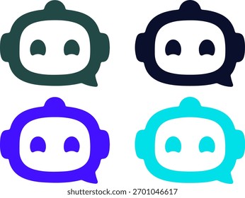 Conjunto de ícones do robô Chatbot, AI Assistant Head Flat Vetor Logo Design