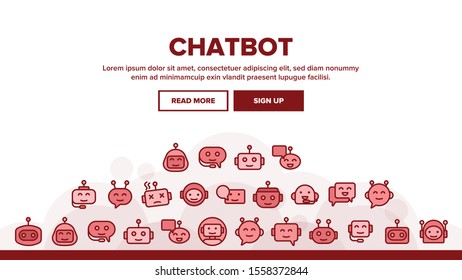 Chatbot Robot Landing Web Page Header Banner Template Vector. Artificial Intelligence Chatbot. Communication Message Technology Illustration