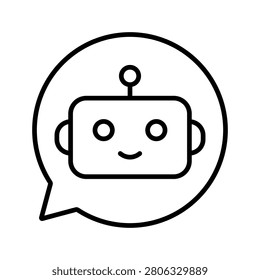 Chatbot Robot Line Icon in Speech Bubble Circle, Isolated Vector Illustration