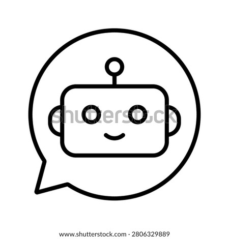 Chatbot Robot Line Icon in Speech Bubble Circle, Isolated Vector Illustration