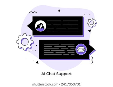 Chatbot-Roboter, der Online-Hilfe leistet, Chatbot-virtueller Assistent via Messaging, Künstlicher Intelligenzroboter beantwortet Fragen, Roboter-Unterstützung, Chat-GPT-Konversation, AI-Kundensupport