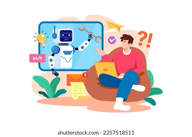 Chatbot Robot Support People In The Office.