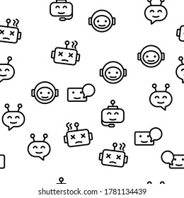 Chatbot Robot Vector Seamless Pattern Thin Line Illustration