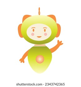 Chatbot or robot waving cheerfully. Virtual assistant, artificial intelligence. Smart assistant in mobile application. Colorful vector isolated illustration flat gradient. Green and orange