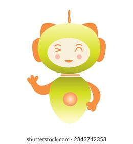 Chatbot or robot winks with one eye. Virtual assistant, artificial intelligence. Smart assistant in mobile application. Colorful vector isolated illustration flat gradient. Green and orange colors