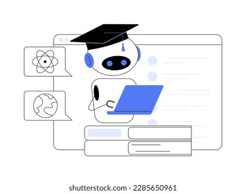 Chatbot self learning abstract concept vector illustration. Chatbot ability, virtual assistants, AI chat software development, machine self learning, advanced bot service abstract metaphor.