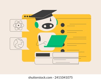 Chatbot self learning abstract concept vector illustration. Chatbot ability, virtual assistants, AI chat software development, machine self learning, advanced bot service abstract metaphor.