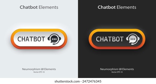 Chatbot sign. A set of black and white round buttons with Chatbot symbols. Icon in trendy neumorphic style. 3D Neumorphism design style for Apps, Websites, Interfaces, and mobile app. UI UX.