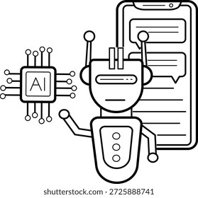 Concepto de asistente de mensajería inteligente y chatbot, diseño de iconos de Vector de plataformas de comunicación digital de máquina contestadora automática, ilustración de stock de automatización de IA