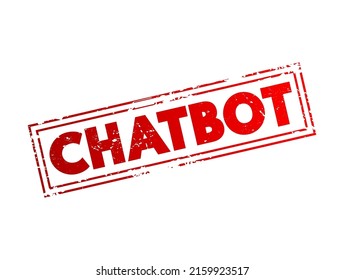 Chatbot - aplicación de software usada para realizar una conversación en línea vía texto y simula conversaciones de tipo humano, sello de concepto de texto