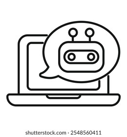 Chatbot speaking inside speech bubble on laptop screen, simple design for chatbot and artificial intelligence concepts