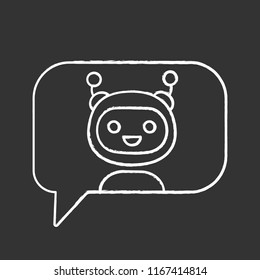 Chatbot in speech bubble chalk icon. Talkbot. Virtual assistant. Online support service. Modern robot. Isolated vector chalkboard illustration