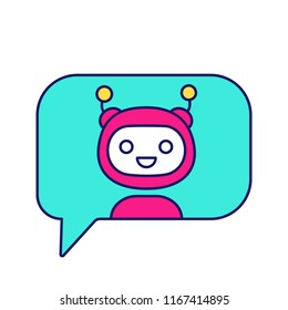 Chatbot in speech bubble color icon. Thin line illustration. Talkbot. Virtual assistant. Online support service. Modern robot. Isolated vector illustration
