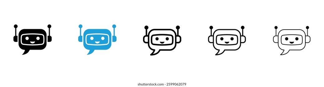 Chatbot speech bubble icons vector illustrations in black and blue colors for web and ui designs