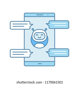 Chatbot with speech bubbles color icon. Messenger bot chatting on smartphone. Modern robot. Virtual assistant. Isolated vector illustration