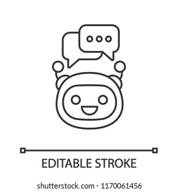 Chatbot With Speech Bubbles Linear Icon. Thin Line Illustration. Modern Robot. Talkbot Typing Answer. Virtual Assistant. Chat Bot. Contour Symbol. Vector Isolated Outline Drawing. Editable Stroke