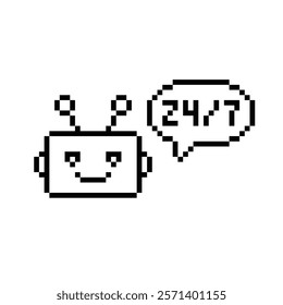 chatbot support 24 7 icon 8 bit, pixel art icon  for game  logo. 