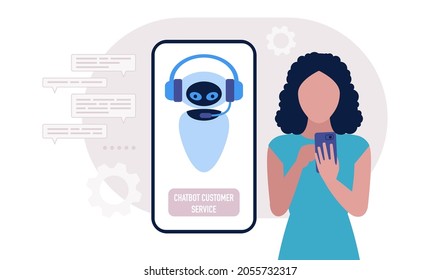 Concepto de apoyo a los bots de charla. Consultas de caracteres con asistente virtual. Ilustración plana colorida