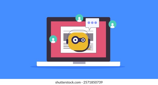 Chatbot support system, Business using AI chatbot for customer support, AI chat assistance online - vector illustration background 