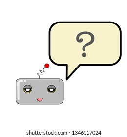 Chatbot with a suspicious face and a textbox with question mark sign, AI concept, technology concept.