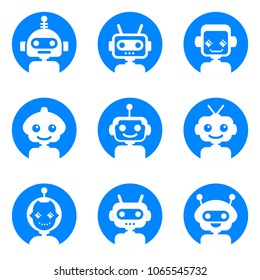 Chatbot symbol, logo template. Robot icon set. Bot sign design. Modern vector flat style cartoon character illustration. Isolated on white 