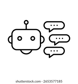 Tecnología de chatbot y respuestas de texto automatizadas. Estilo de contorno. Aislado en un fondo blanco.