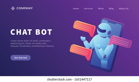 chatbot technology communication with smartphone and robot concept for website template or landing homepage