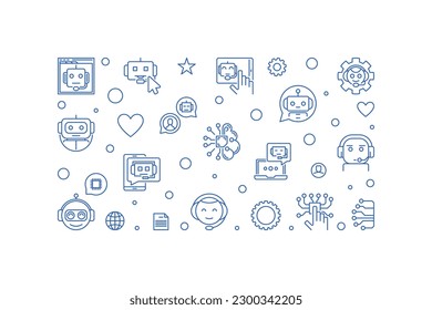 Das Chatbot Technology Konzept umreißt horizontale Banner. Vektorgrafik-Bootgrafik