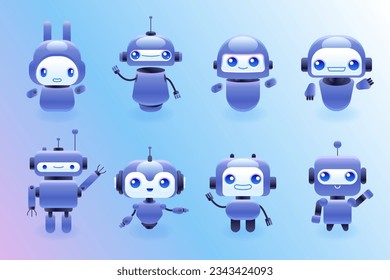 Tecnología de Chatbot Robot de dibujos animados Cute generador de contenido IA Tecnología e ingeniería robot de chat AI basado en inteligencia artificial y redes neuronales Formación en línea Vector ilustración isométrica