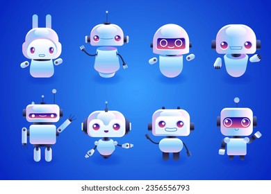 Chatbot technology Cute cartoon robot AI content generator Technology and engineering AI chat bot based on artificial intelligence and neural networks Online training Vector isometric illustration