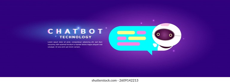 Chatbot technology with a futuristic theme. A cute AI robot interacts with a smartphone displaying a speech bubble, surrounded by glowing digital elements.