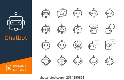 Chatbot thin line icons. Editable stroke. Pixel perfect.