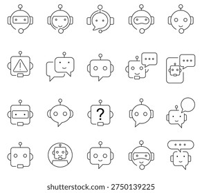 Chatbot thin line icons. Editable stroke. Pixel perfect. stock illustration Icon Symbol, Chatbot, Robot, Outline, Artificial Intelligence
