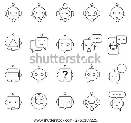 Chatbot thin line icons. Editable stroke. Pixel perfect. stock illustration Icon Symbol, Chatbot, Robot, Outline, Artificial Intelligence
