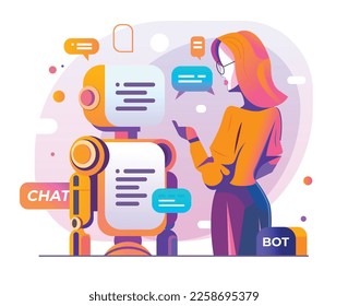 Chatbot, using and chatting artificial intelligence ChatGPT developed by tech company. Digital chat bot, robot application, conversation assistant concept. Optimising language models for dialogue.