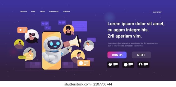 chatbot using loudspeaker discussing with mix race businesspeople during virtual conference on smartphone screen