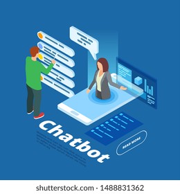 Chatbot vector illustration. Isometric online assistant concept