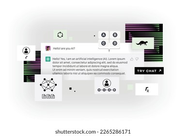 Chatbot vector illustration. neural network generates text. Artificial intelligence answers questions