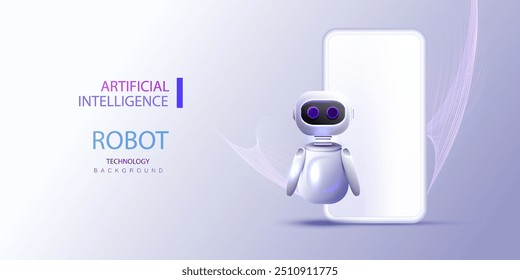 Chatbot virtual assistant with phone vector illustration. Digital chat bot, robot application, conversation and communication concept. Chatting artificial intelligence developed by tech company.