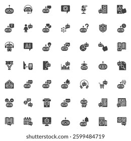 Chatbot Virtual Assistant vector icons set, modern solid symbol collection, filled style pictogram pack. Signs logo illustration. Set includes icons as Chatbot Voice Assistant, Artificial Intelligence