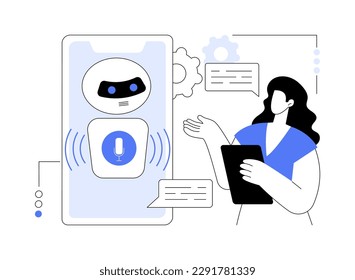 Chatbot voice controlled virtual assistant abstract concept vector illustration. Talking virtual personal assistant, smartphone voice application, AI, voice controlled chatbot abstract metaphor.