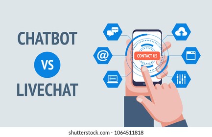 Chatbot VS Livechat. Vector illustration
