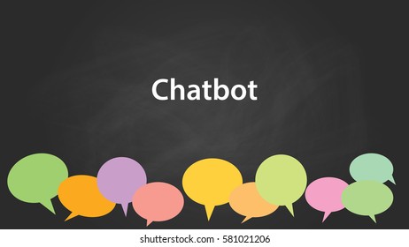 chatbot white text illustration with colourful callouts and black background