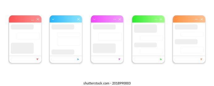 Chatbot window template. Life chat customer service example. Virtual assistant bot layout. Mobile messenger app design. Vector illustration.