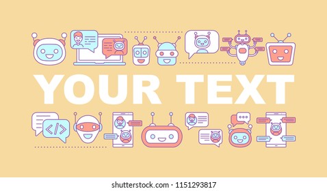 Chatbot word concepts banner. Chat bot. Service robot. Isolated lettering typography idea with linear icons. Machine learning. Artificial intelligence. Vector outline illustration