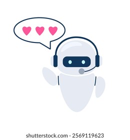 Chatbot writes a love message. Concept of love, help, support. Valentine's Day design. Vector robot congratulates on February 14.